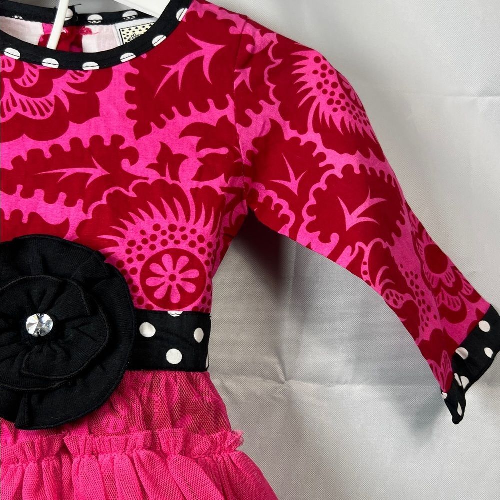 Ann Loren fuchsia and black ruffle skirt long sleeve dress size 12-18 months NWT - Picture 5 of 14